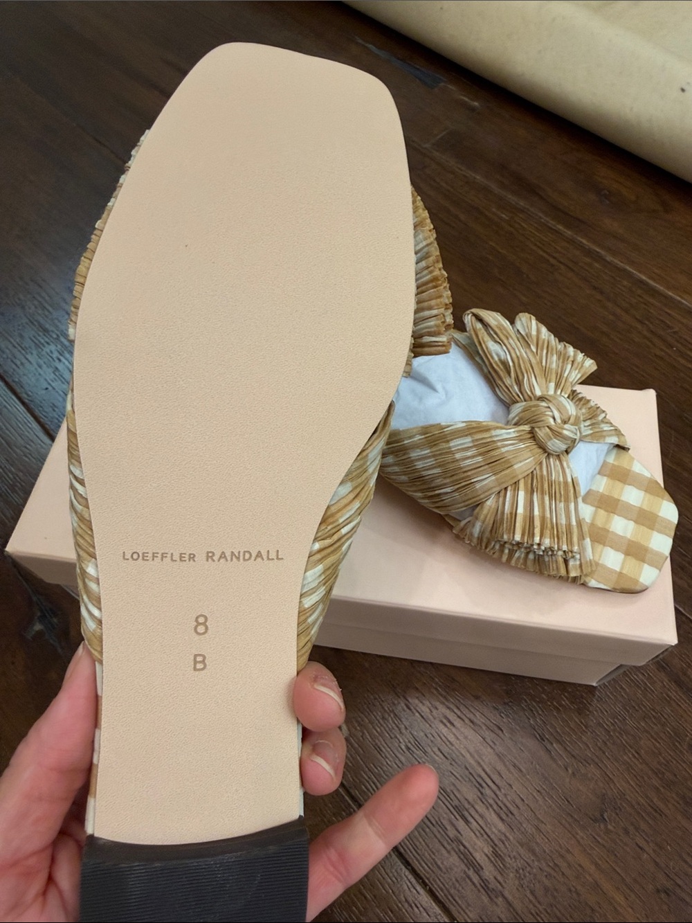 NWT - Loeffler Randall - Women’s Mustard Gingham Daphne Slide Sandals - Size: 8 - Picture 6 of 7